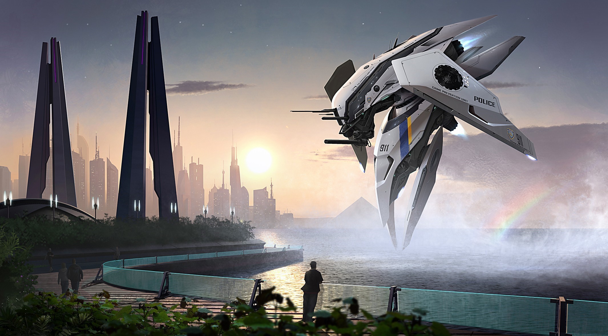 large wasp looking robot that is meant to at as police law enforcement (made by an artist, not a real photo)