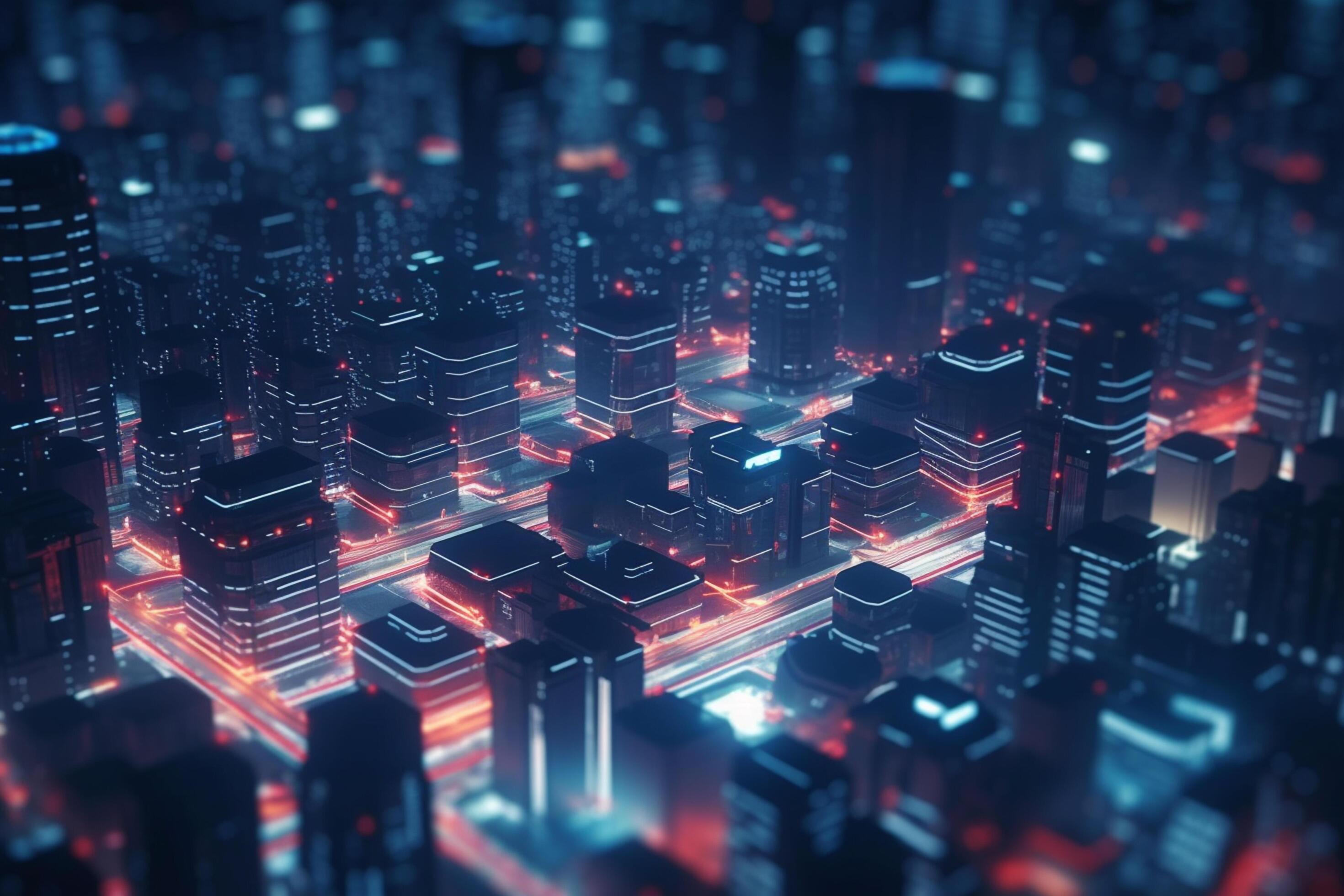 A futuristic and technological city with many buildings (made by an artist, not a real photo)
